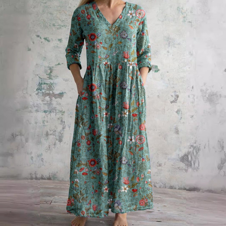 Dearyn | Summer Dress with V-Neck and Floral Pattern