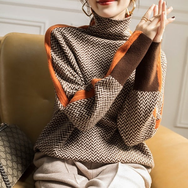 Birgit™ | Sweater with High Collar in Eye-catching Stripes