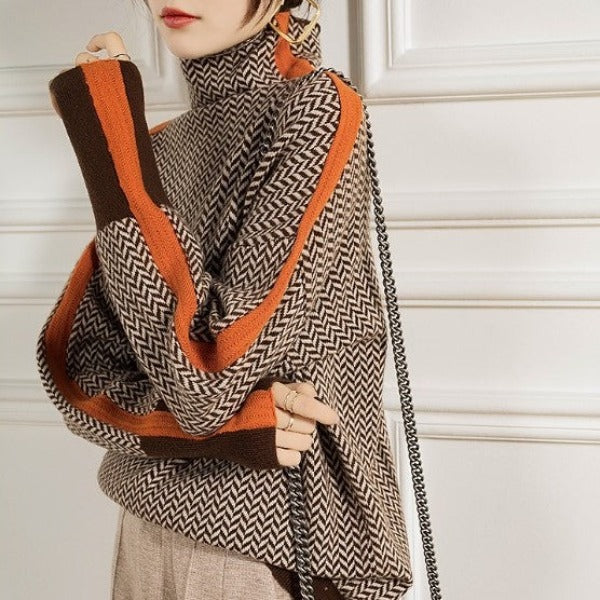 Birgit™ | Sweater with High Collar in Eye-catching Stripes