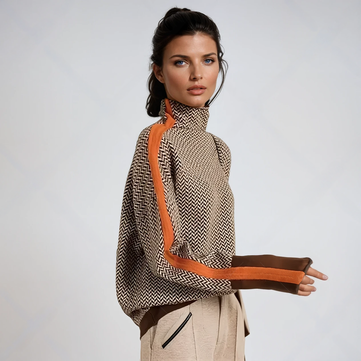 Birgit™ | Sweater with High Collar in Eye-catching Stripes